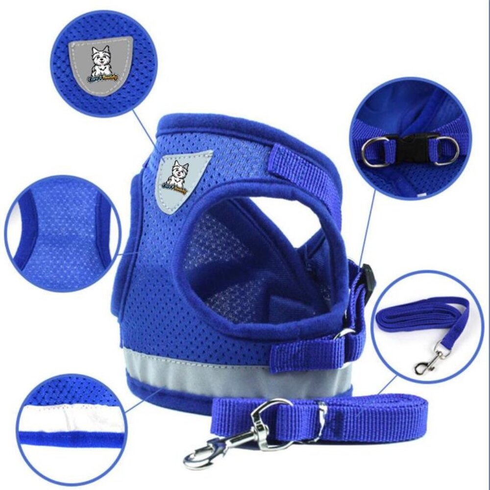 Breathable Mesh Pet Harness & Leash Set Escape Proof, Reflective, Adjustable